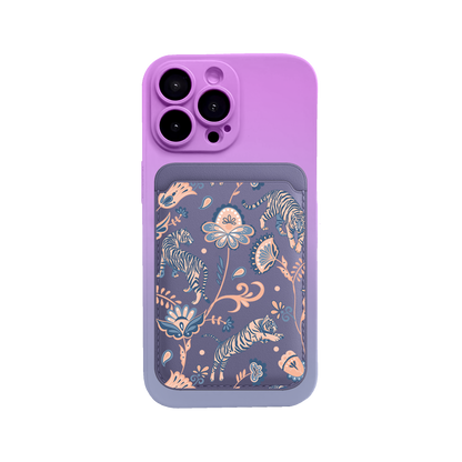 iPhone Magnetic Wallet Silicone Case - Tiger & Floral 5.0