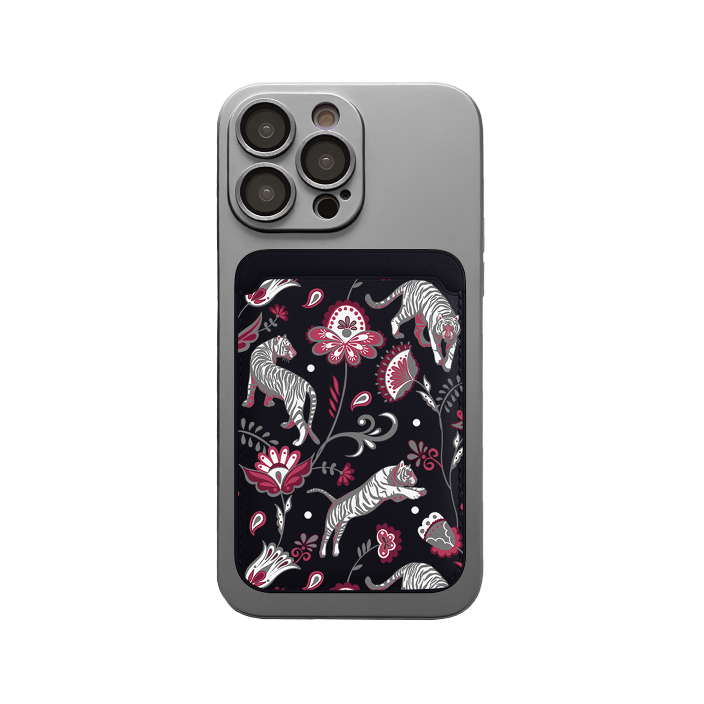 iPhone Magnetic Wallet Silicone Case - Tiger & Floral 6.0