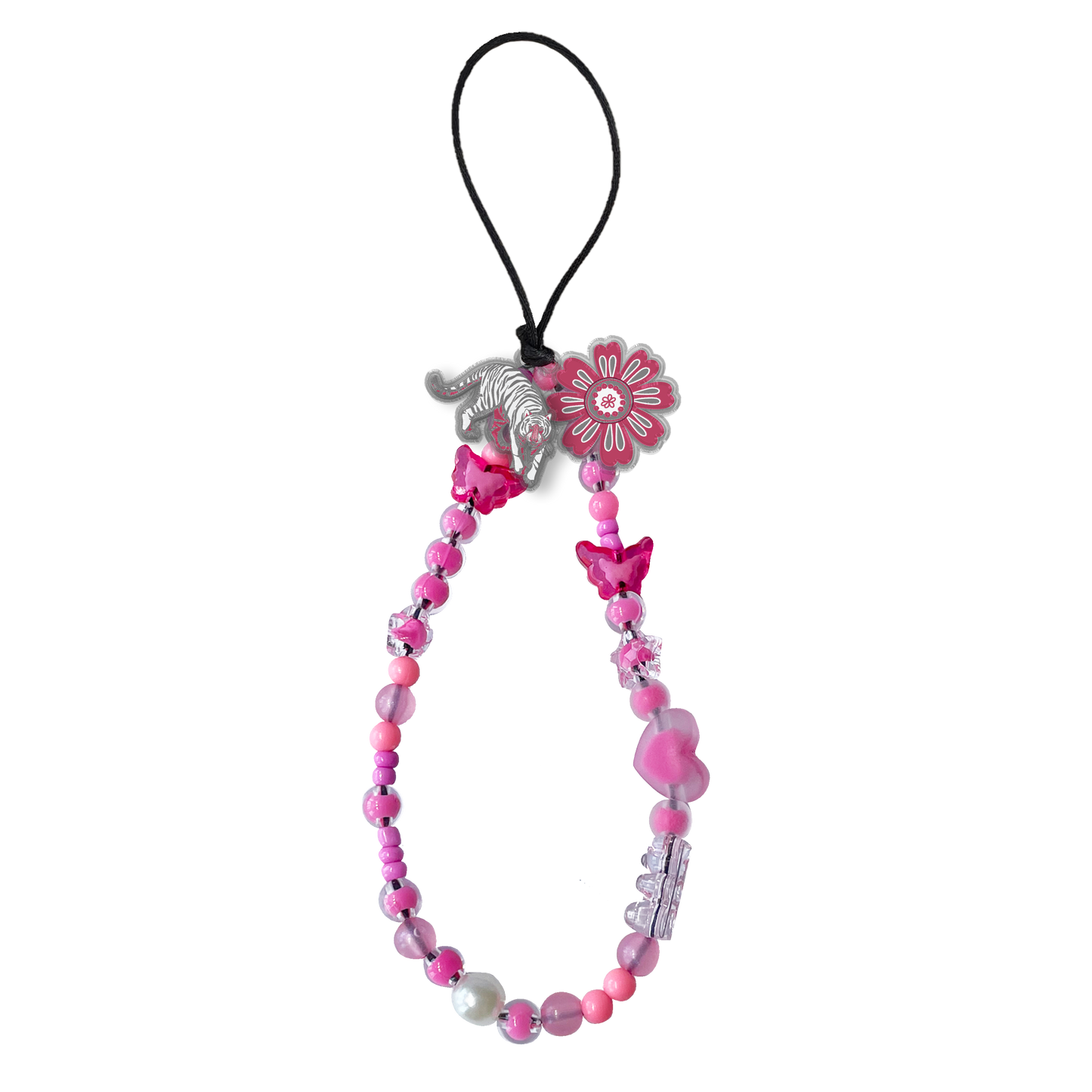 Beaded Strap with Acrylic Charm  - Tiger & Floral 6.0