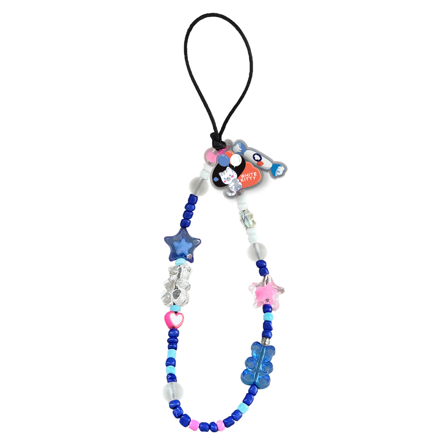 Beaded Strap with Acrylic Charm  - White Kitty