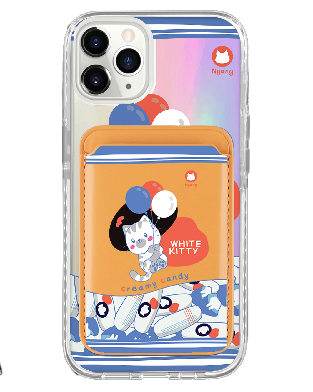 iPhone Magnetic Wallet Holo Case - White Kitty