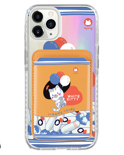 iPhone Magnetic Wallet Holo Case - White Kitty