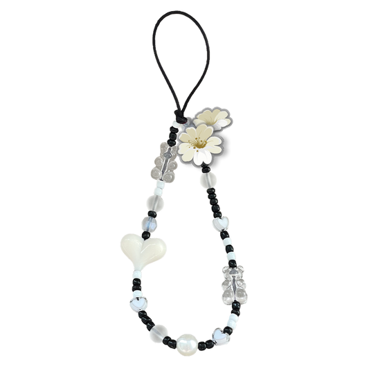 Beaded Strap with Acrylic Charm  - White Magnolia