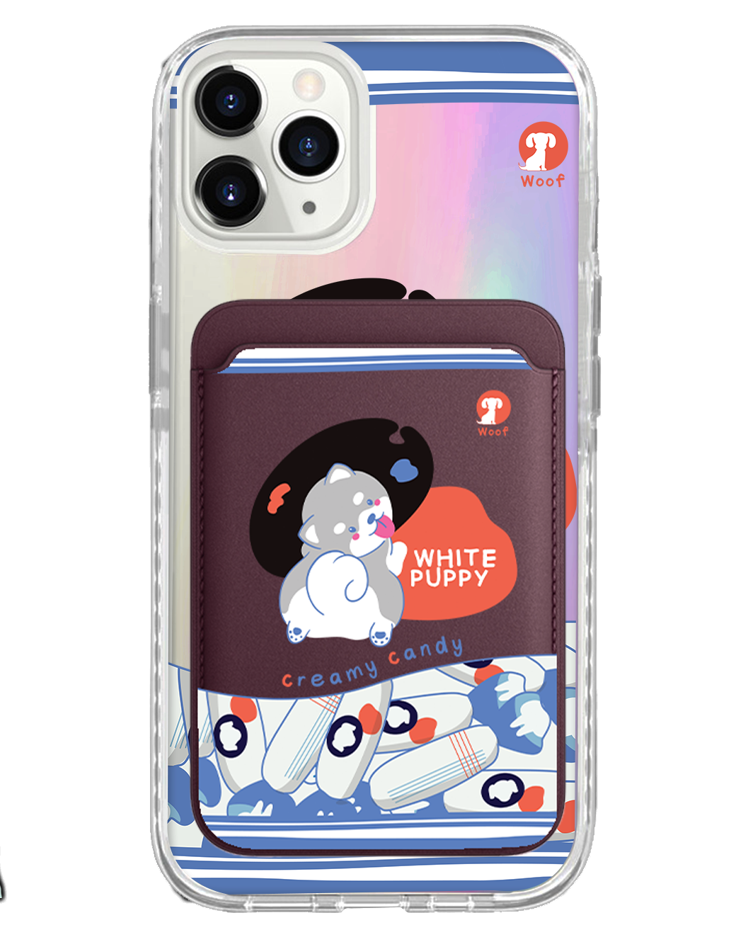 iPhone Magnetic Wallet Holo Case - White Puppy