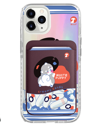 iPhone Magnetic Wallet Holo Case - White Puppy