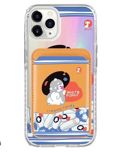 iPhone Magnetic Wallet Holo Case - White Puppy