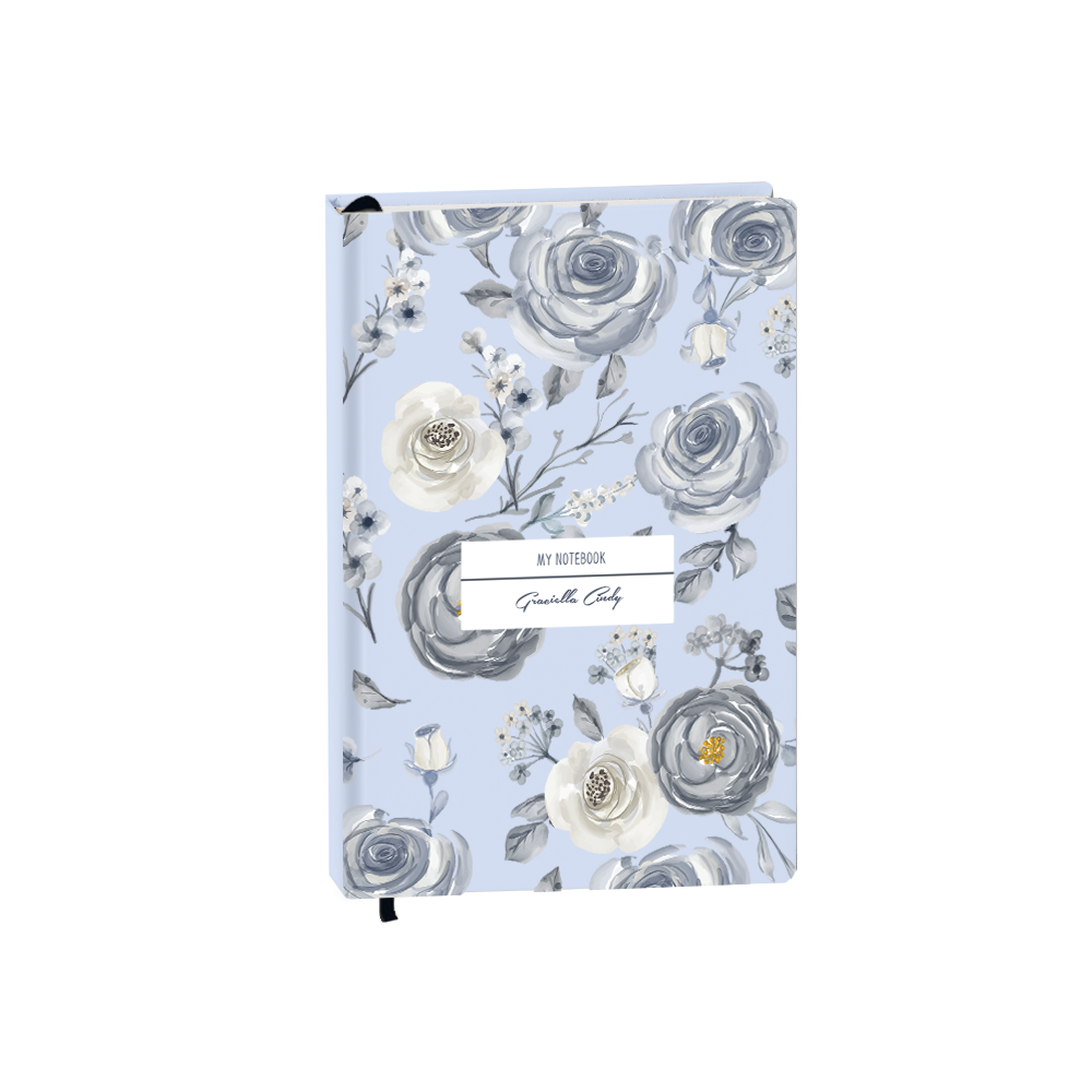 Hardcover Bookpaper Journal - Blue Rose (with Elastic Band & Bookmark)