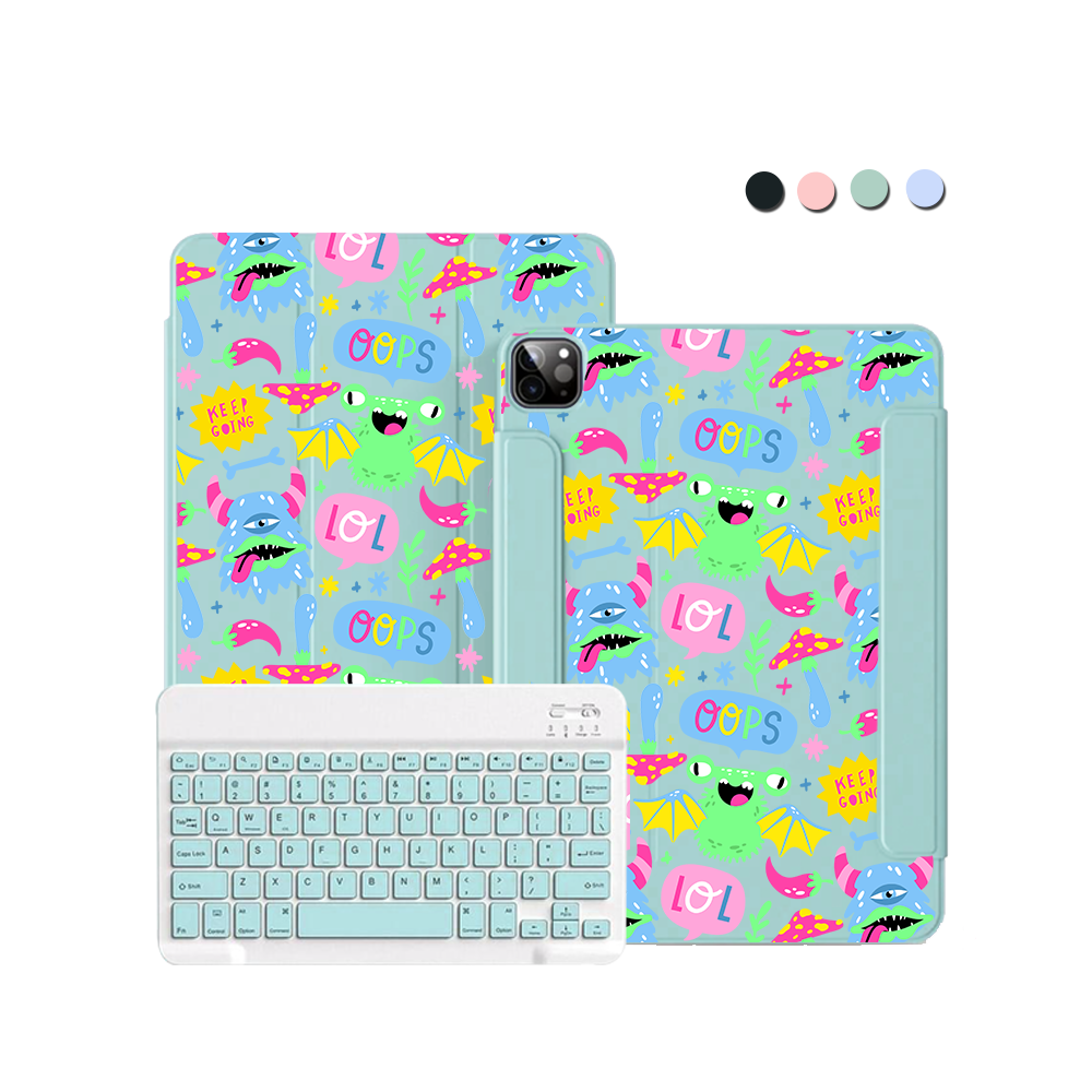 iPad / Android Tab Wireless Keyboard Flipcover - Monster Say Keep Going