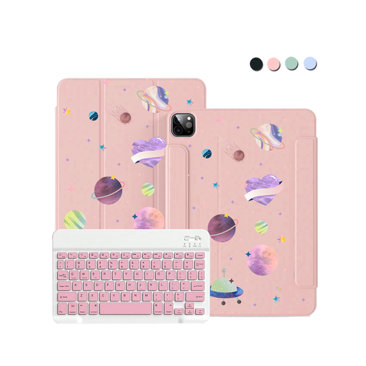 iPad / Android Tab Wireless Keyboard Flipcover - Pink Planets